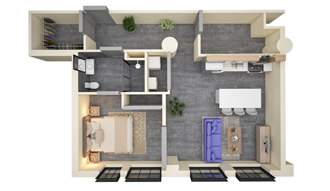 Floor plan for 1 bed, 1 bath, 894 sqft